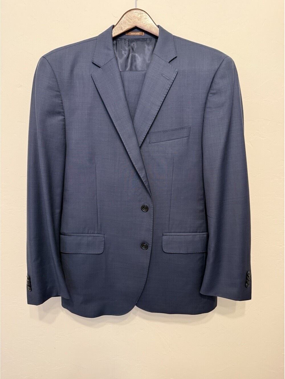 Peter Millar Flynn Suit Mens 44R 36x31 Blue Sharkskin Wool 2 Button Canada VTG